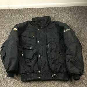 Vintage Descente Ski Jacket Insulated Full Zip Stowaway Hood Black Mens Large